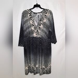 Chico's Black and White Patterned Dress Womens Size 3(14/16) 3/4 Sleeves